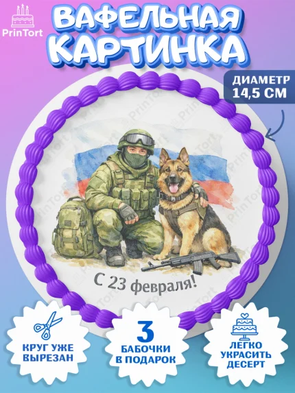 Вафельный круг 14.5см, 23 февраля, День защитника отечества, военный, мужчина, танк, самолет, арт. PT622809
