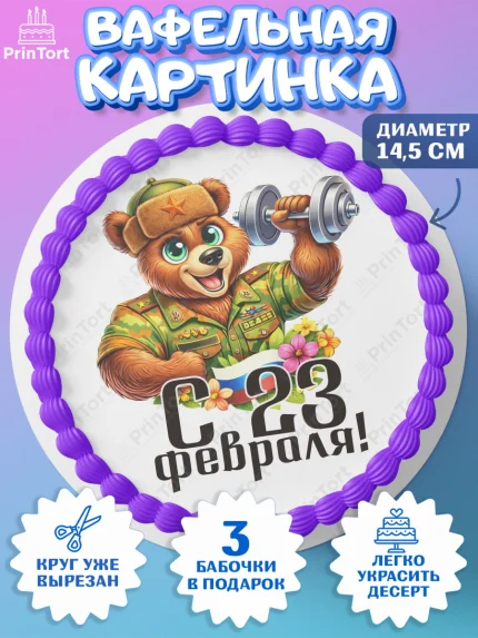 Вафельный круг 14.5см, 23 февраля, День защитника отечества, военный, мужчина, танк, самолет, арт. PT622826