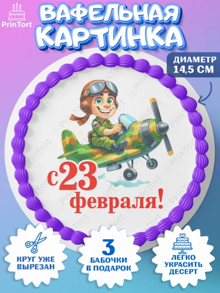 Вафельный круг 14.5см, 23 февраля, День защитника отечества, военный, мужчина, танк, самолет, арт. PT622828