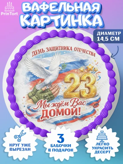 Вафельный круг 14.5см, 23 февраля, День защитника отечества, военный, мужчина, танк, самолет, арт. PT622829