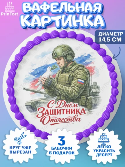 Вафельный круг 14.5см, 23 февраля, День защитника отечества, военный, мужчина, танк, самолет, арт. PT622831