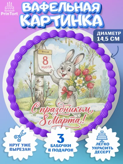 Вафельный круг 14.5см, 8 марта, женский день, международный женский день, цветы, духи, День 8 марта, арт. PT622877