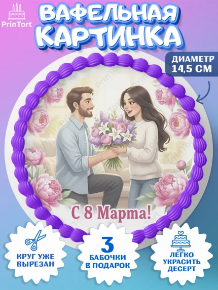 Вафельный круг 14.5см, 8 марта, женский день, международный женский день, цветы, духи, День 8 марта, арт. PT622879