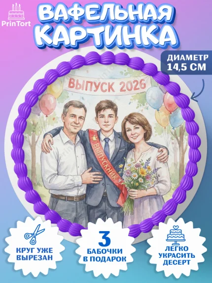 Вафельный круг 14.5см, Последний звонок 2026, Поздравления с последним звонком 2026, Школа, арт. PT622982