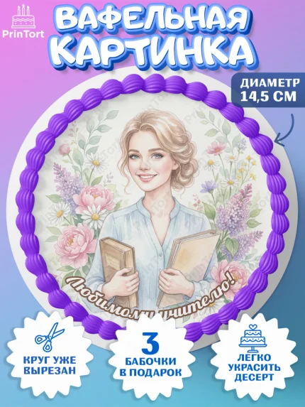 Вафельный круг 14.5см, Подарок учителю, Последний звонок, поздравления учителя. Спасибо, учитель!, арт. PT623001