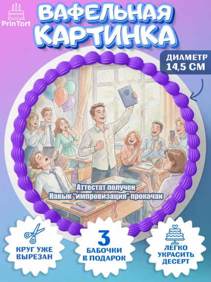 Вафельный круг 14.5см, Последний звонок, Школа, Выпускники, Мальчик, Выпускной в школе, арт. PT623010