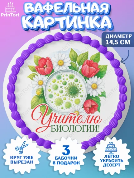 Вафельный круг 14.5см, Подарок учителю, Надпись учителю, Выпускной, Последний звонок, Девушка, арт. PT623031