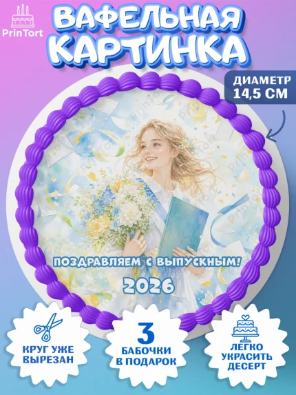 Вафельный круг 14.5см, Выпускной в школе, арт. PT623472