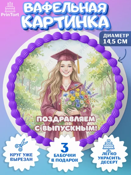 Вафельный круг 14.5см, Выпускной в университете, арт. PT623519