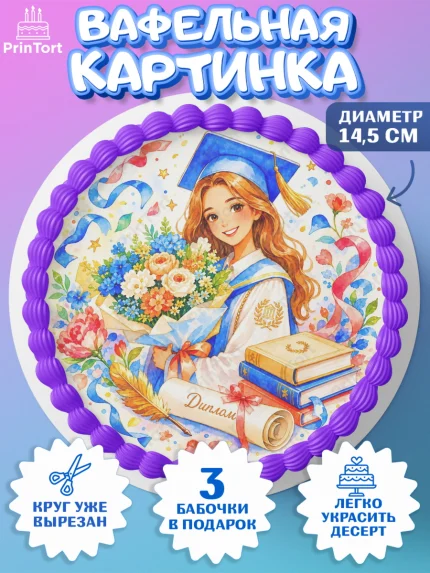 Вафельный круг 14.5см, Выпускной в университете, арт. PT623545
