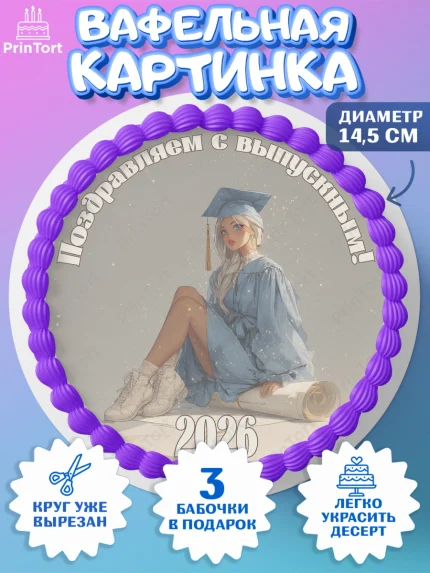 Вафельный круг 14.5см, Выпускной в университете, арт. PT623547