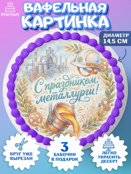 Вафельный круг 14.5см, День Металлурга, Поздравление с Днём Металлурга, Девушка, арт. PT623601
