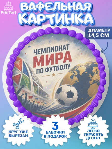 Вафельный круг 14.5см, Чемпионат Мира по Футболу, футбол, мяч, FIFA, стадион, Девочка, арт. PT624120