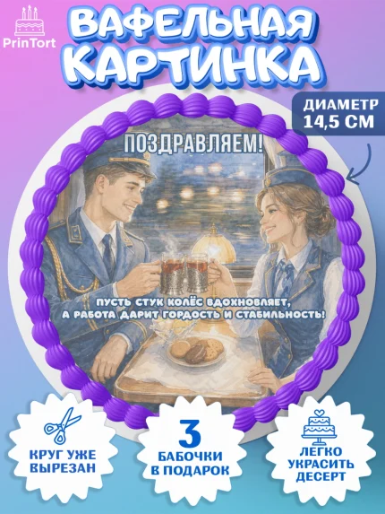 Вафельный круг 14.5см, День Железнодорожника!, Поздравдение с Днём Железнодорожника!, Девушка, арт. PT624147