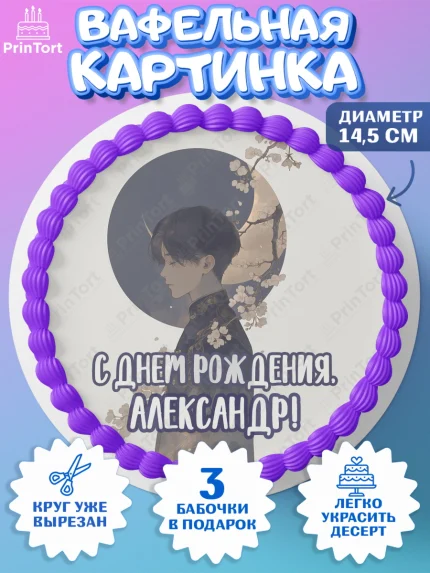 Вафельный круг 14.5см, С Днём Рождения!, Аниме, мальчик, поздравление с Днём Рождения! Подарок, арт. PT624198