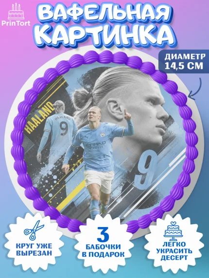 Вафельный круг 14.5см, Холланд, Футболист Холланд, Девочка, Без конкретного повода, арт. PT626307
