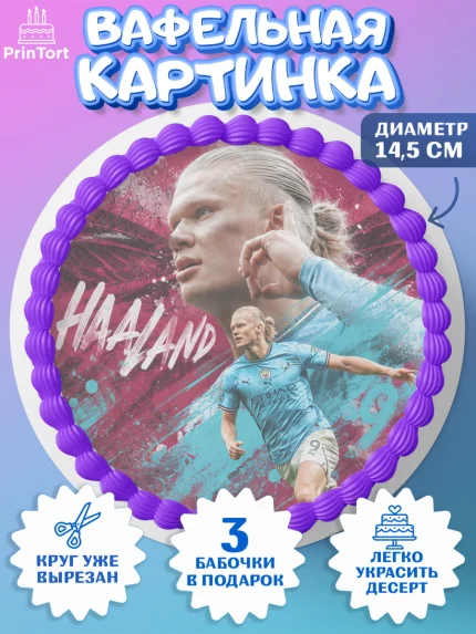 Вафельный круг 14.5см, Холланд, Футболист Холланд, Девочка, Без конкретного повода, арт. PT626310