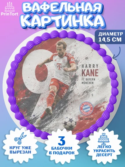 Вафельный круг 14.5см, Гари Кейн, Футболист Гари Кейн, Девочка, Без конкретного повода, арт. PT626357
