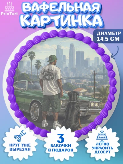Вафельный круг 14.5см, GTA 6 ГТА 6, Девочка, День рождения, арт. PT626927