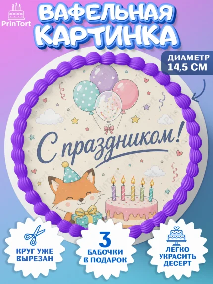 Вафельный круг 14.5см, с днем рождения, Девочка, День рождения, арт. PT626958