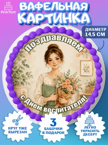 Вафельный круг 14.5см, День Воспитателя, Мальчик, арт. PT627403