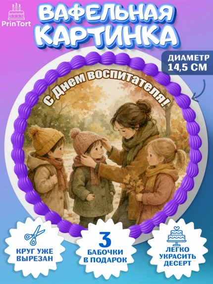 Вафельный круг 14.5см, День Воспитателя, Мальчик, арт. PT627404