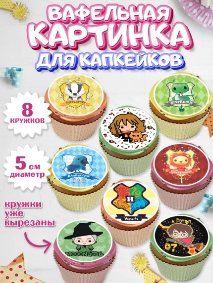 Вафельная картинка для капкейков, Гарри Поттер, Harry Potter, Мальчик, День рождения, арт. PT801337_1
