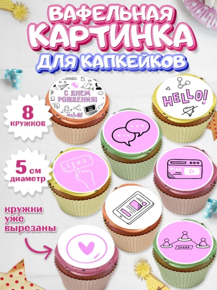 Вафельная картинка для капкейков, ТикТок, TikTok, Мальчик, День рождения, арт. PT801516_1