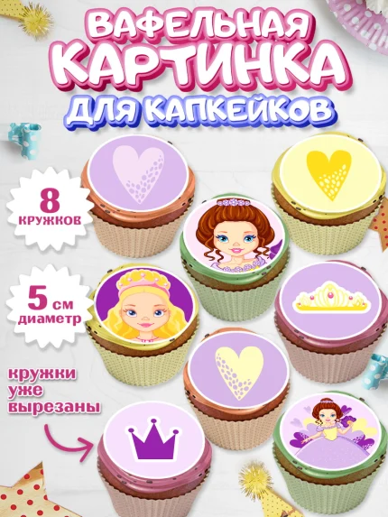 Вафельная картинка для капкейков, Принцесса, Девочке, Дочке на день рождения, Девочка, День рождения, арт. PT801603_2