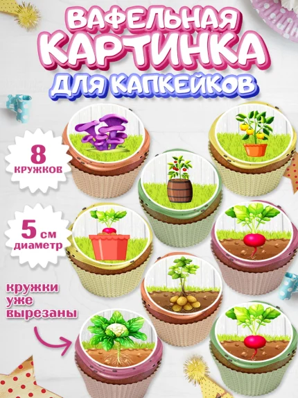 Вафельная картинка для капкейков, Огород, Дача, Мальчик, День рождения, арт. PT803092_2