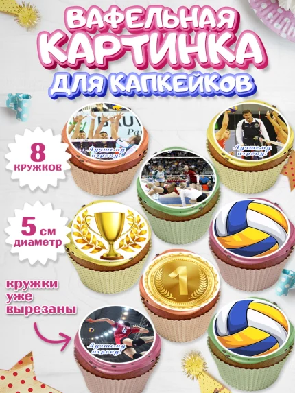 Вафельная картинка для капкейков, Волейбол, Волейболист, Мальчик, День рождения, арт. PT804736_2