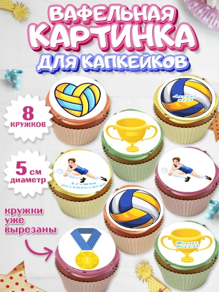Вафельная картинка для капкейков, Волейбол, Волейболист, Мальчик, День рождения, арт. PT804740_2