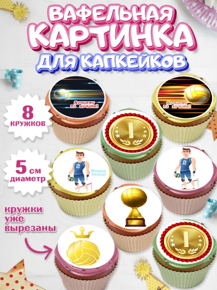 Вафельная картинка для капкейков, Волейбол, Волейболист, Мальчик, День рождения, арт. PT804745_1