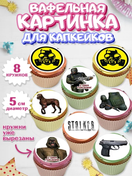 Вафельная картинка для капкейков, Сталкер, Stalker, Мальчик, День рождения, арт. PT806703_1