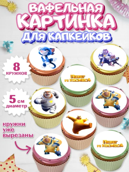 Вафельная картинка для капкейков, Побег из космоса, Девочка, День рождения, арт. PT809539_1