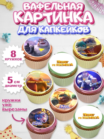 Вафельная картинка для капкейков, Побег из космоса, Девочка, День рождения, арт. PT809547_1