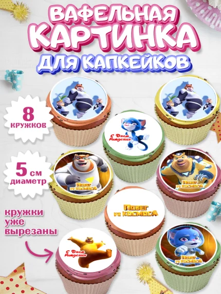 Вафельная картинка для капкейков, Побег из космоса, Девочка, День рождения, арт. PT809549_1