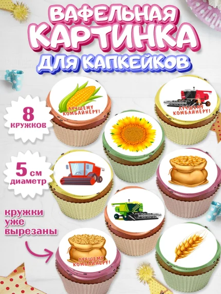 Вафельная картинка для капкейков, Комбайнер, Девочка, День рождения, арт. PT813366_1