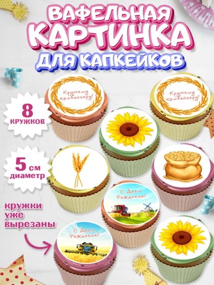 Вафельная картинка для капкейков, Комбайнер, Девочка, День рождения, арт. PT813373_1