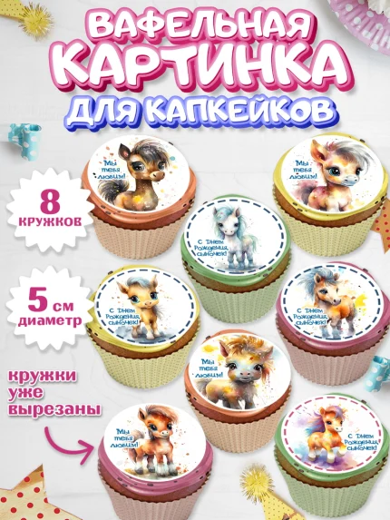 Вафельная картинка для капкейков, Пони, лошадка, Мальчик, День рождения, арт. PT817061_1