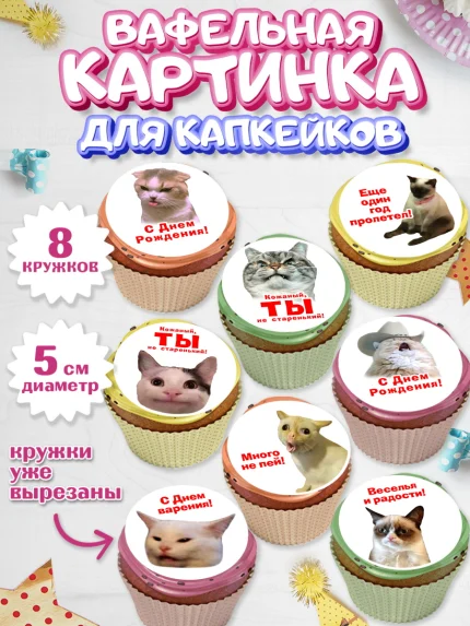 Вафельная картинка для капкейков, Мемы и коты, кот, мемный кот, кошка, приколы, Девочка, арт. PT819319_1
