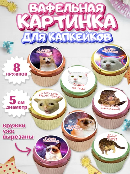 Вафельная картинка для капкейков, Мемы и коты, кот, мемный кот, кошка, приколы, Девочка, арт. PT819325_1