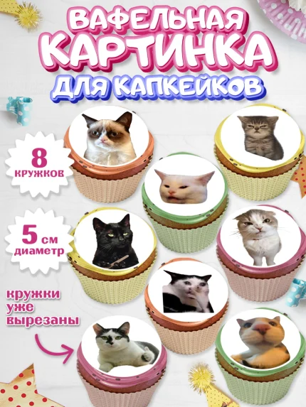 Вафельная картинка для капкейков, Мемы и коты, кот, мемный кот, кошка, приколы, Девочка, арт. PT819328_1
