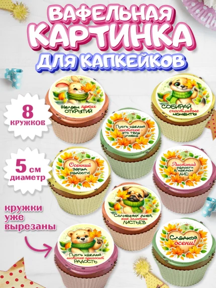 Вафельная картинка для капкейков, День рождения, осень, осенняя пора, листья, девочка, арт. PT820229_1