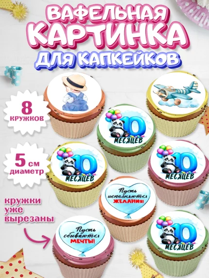 Вафельная картинка для капкейков, День Рождение малыша, звери, животные, зоопарк, мальчику, шарики, арт. PT820876_1