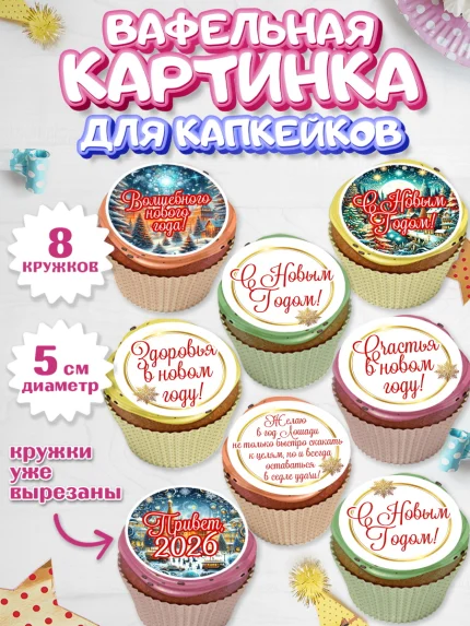 Вафельная картинка для капкейков, Новый год, 2026, Новый год2026, Лошадь, лошадка, год лошади, арт. PT821082_1