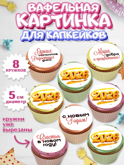 Вафельная картинка для капкейков, Новый год, 2026, Новый год2026, Лошадь, лошадка, год лошади, арт. PT821088_1