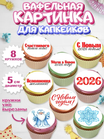 Вафельная картинка для капкейков, Новый год, 2026, лошадь, лошадка, Ёлка, год лошади, арт. PT821742_1