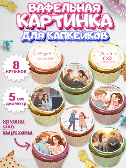 Вафельная картинка для капкейков, День Влюбленных, любовь, пара, сердце, Love, 14 февраля, арт. PT822384_1