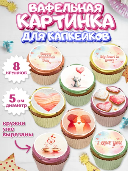 Вафельная картинка для капкейков, День Влюбленных, любовь, пара, сердце, Love, 14 февраля, арт. PT822385_1